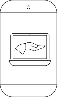 Akıllı telefon ekranda elle dizüstü bilgisayarı gösteriyor