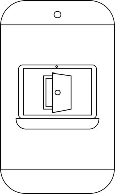 Akıllı telefon ekranında açık bir kapı olan dizüstü bilgisayarı gösterir