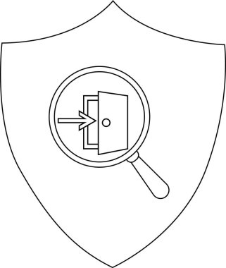 Kalkanda içe bakan bir okla kapıyı gösteren bir büyüteç var.