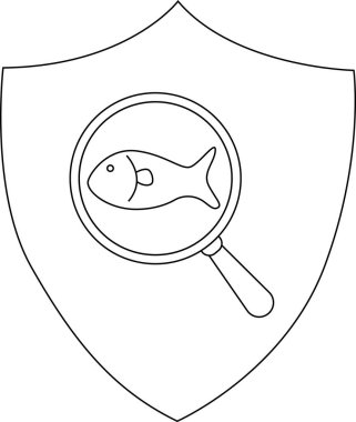 Kalkan amblemi bir balığın üzerinde büyüteç gösteriyor.