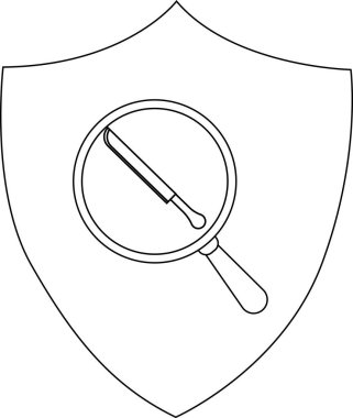 Büyüteç ve bıçak içeren bir kalkan şekli.