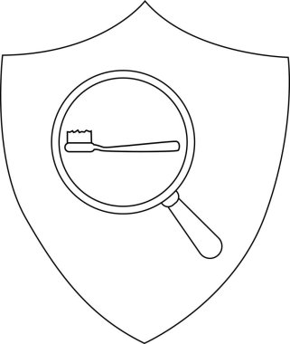 Üzerinde büyüteç olan beyaz bir kalkan diş fırçasını ortaya çıkarıyor.