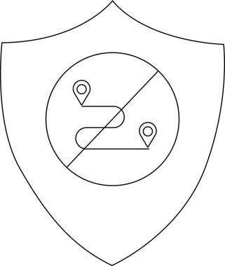 A shield containing a circle a line across it and a route between two location markers