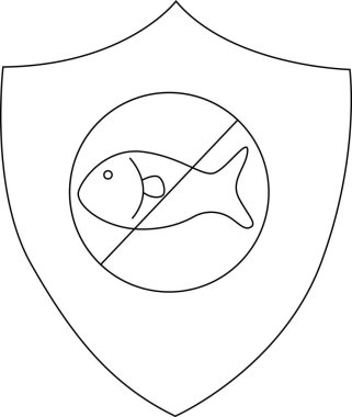 Beyaz bir kalkanın içinde balık ve çizgi olan bir çember vardır.