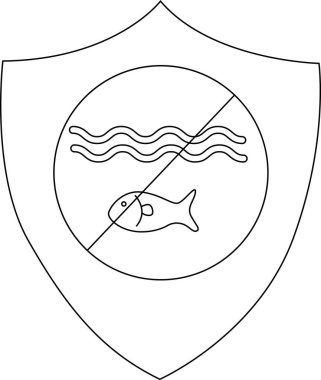 Dalgalı çizgiler içeren beyaz bir kalkan ve sınırlama öneren bir çizgiyle geçen bir balık.