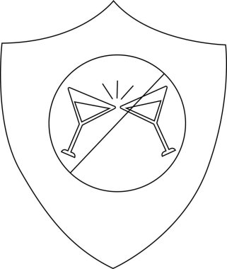 Shield design prohibition symbol crossedout martini glasses toasting lines above