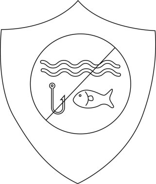 İçinde balık avlama sembolü olmayan bir amblem. İçinde stilize su balığı kancası ve çapraz yasak hattı var.
