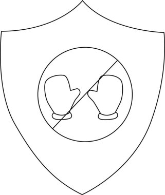 Shield icon with gloves crossed out symbolizing no boxing or no fighting in a protective shape