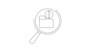 Bir büyüteç, üzerinde beyaz arkaplan üzerinde siyah çizgiler olan bir klasöre odaklanır.