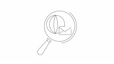 Bir büyüteç küre ve e- posta simgesinin çizgi çizimi