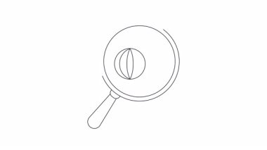 Bir büyüteç bir dünyayı ve yukarı bakan bir oku sarar. Hepsi de basit siyah çizgi sanatı ile yapılır.