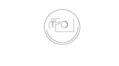 Bir büyüteç beyaz tahtadaki başka bir büyüteci işaret eden bir çöp adam üzerine odaklanır