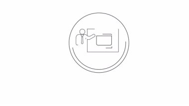 Bir büyüteç ekranın önünde siyah çizilmiş bir öğretmene yakınlaşır.