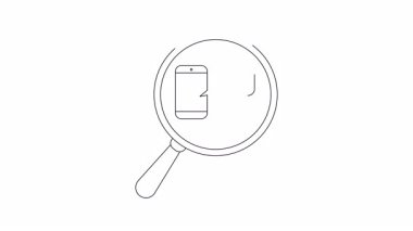 Siyah çizgili büyüteç küresel mesaj baloncuklu telefona odaklanıyor