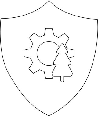 Bir kalkan hem dişli hem de çam ağacını ana hatlarıyla gösterir.