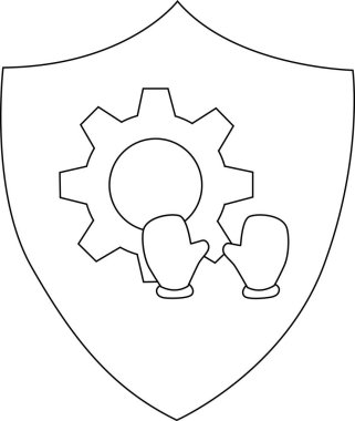 Kalkanın altında dairesel bir merkezi ve iki eldiven bulunur.