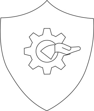 Bir kalkanın içinde mühendislik veya teknolojide korunmayı sembolize eden bir el ile vites gösterilir.