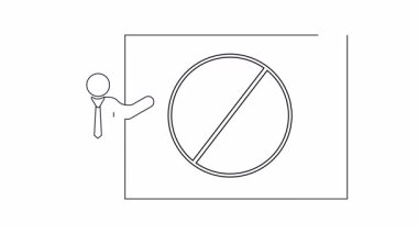 Bir figür, üzerinde çizgi olan bir büyüteç sembolü olan beyaz tahtadaki bir tabelaya işaret eder.