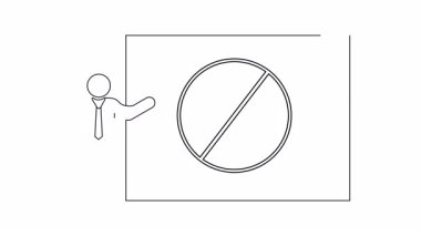 Meydanın içinde üzeri çizili bir evrak çantası olan bir tabela sunan bir figür.