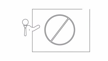 Bir çizgi aşağı doğru çizilmiş bir ok ile işaret gösteren bir kişi tasvir edilir.