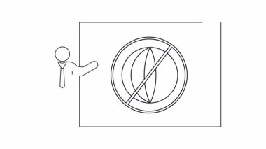 Bir çöp adam beyaz tahtaya çizilmiş bir dünya sembolü sunar.