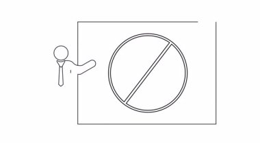 Çizgi çizen kişi tahtada bomba yok tabelası gösteriyor.