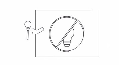 Çizgili ampulü gösteren bir tabela işaret eden kişi, fikirlere veya çözümlere yasak veya kısıtlama getiriyor