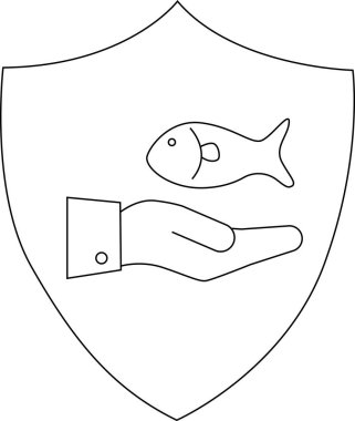 Bir elin üstünde bir balığı temsil eden kraliyet kalkanı, temiz, minimalist bir tasarımla koruma, bakım ve çevre yönetimini sembolize ediyor..