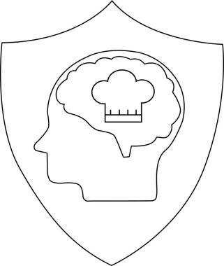 İçinde aşçı şapkası olan bir beyin siluetinin bulunduğu bir kalkan amblemi. Mutfak zekası ve yemek hazırlama uzmanlığını simgeliyor..