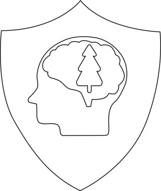 Ağaç içeren biçimlendirilmiş bir beyne sahip bir kalkan amblemi, zihin ve doğa arasındaki bağlantıyı temsil ediyor, ya da çevresel farkındalığı..