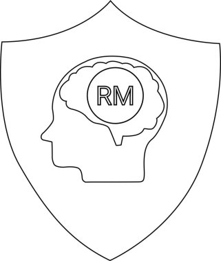 Zihinsel dayanıklılığı, gücü ve bilişsel fonksiyonların korunmasını sembolize eden, baş harfleri RM olan bir beyin anahatları içeren bir kalkan..