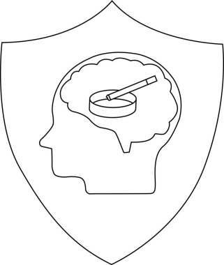 İçinde sigara ve büyüteç bulunan bir beyin kalkanı bağımlılığı ve akıl sağlığı üzerindeki etkisini simgeliyor..