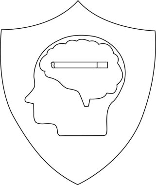 Zihinsel refahın korunmasının sembolik bir temsili, beyni ve sigarası olan bir kalkan, zihni zararlı alışkanlıklardan korumanın önemini vurguluyor..