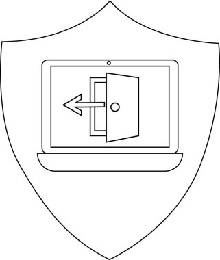 Kalkanında açık kapı ve ok olan bir dizüstü bilgisayar, veri güvenliğini ve siber tehditlere karşı korunmayı simgeliyor..