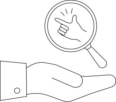 Büyüteç altında basit ve basit bir çözüm konseptini sembolize eden bir el hareketi. Resim, problem çözmede basit bir yaklaşımı temsil ediyor..