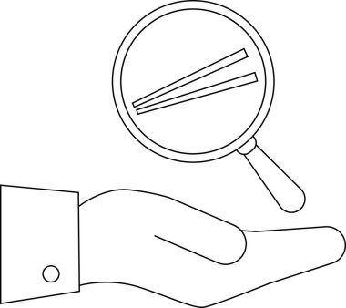 Bir el, iş ve araştırma bağlamlarında arama, analiz ve ayrıntılara dikkat etmeyi sembolize eden, çizgilere odaklanan bir büyüteç sunar..