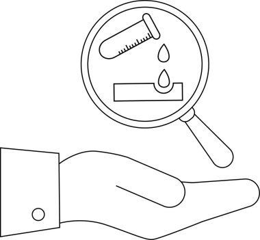 Kimyasal bir reaksiyonun üzerinde büyüteç tutan bir elin tasviri analizi, araştırmayı ya da bilimsel araştırmayı sembolize eder..