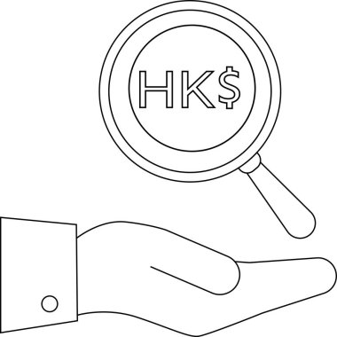 Bir el, Hong Kong dolar sembolü üzerine odaklanmış bir büyüteç tutuyor. Mali inceleme ve ekonomik analizi temsil ediyor..