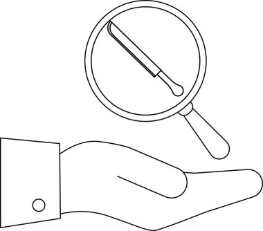 Bıçağın üzerinde büyüteç tutan bir el resmi, soruşturmayı, suçu ya da teftişi temsil ediyor..