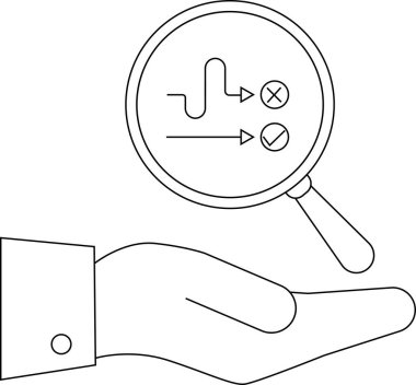 Bir el, kontrol işaretli doğru yolu ve X 'li yanlış yolu gösteren bir büyüteç tutar..