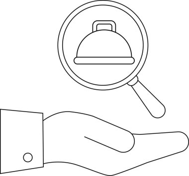 Bir el yemek saatine odaklanan bir büyüteç tutar, yiyecek aramasını veya teftişi sembolize eder..