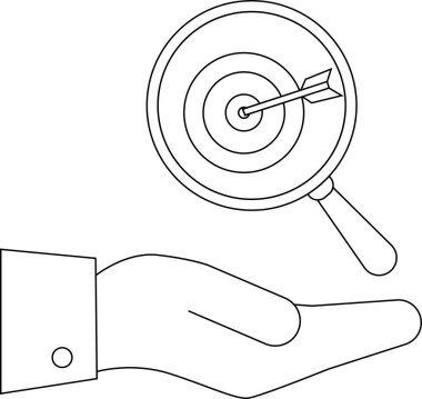 Hedefe ok saplanmış, odaklanma, hedefler ve iş hayatındaki başarıyı temsil eden bir el çizimi.