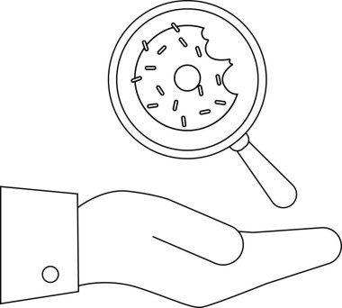 Bir elin minimalist çizgisi çizimi, içinden ısırık alınmış bir donut sunan, oyuncu ve davetkar bir görüntü yaratıyor..