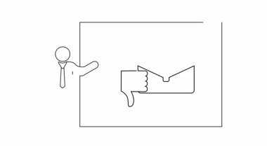 Bir iş teklifinin reddedilişini gösteren bir sunum. Bir evrak çantasına karşı baş parmak hareketi ile sembolize ediliyor..