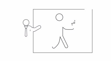 Bir konuşmacı ve elinde megafon, pazarlama ve iş stratejisi videoları için ideal bir kişi olan bir iş sunumunun canlandırılmış simgesi.