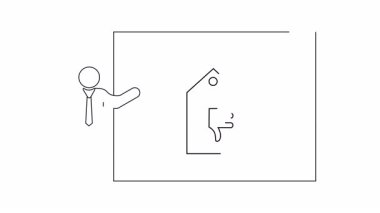 Bir sunucu, bir fiyat etiketini başparmağıyla gösteren bir panonun yanında duruyor, fiyatlandırmayla ilgili olumsuz geri bildirim veya hoşnutsuzluğu iletiyor.