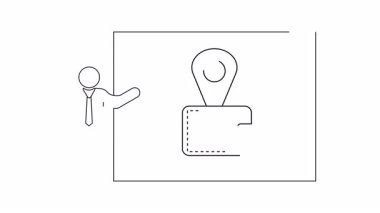 Ekrandaki bir cüzdan konumu simgesini gösteren basit bir sunucu animasyonu, finansal planlama veya konum tabanlı hizmetler için ideal.