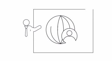 Bir konuşmacı ve küreye sahip, iş ve küresel temalar için ideal bir iş sunumunun basit bir çizgi çizimi.