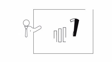 Bir ok ve çubuk grafiği ile iş büyümesini gösteren bir sunum, ama aynı zamanda gelecek hakkında belirsizliği gösteren bir soru işareti.