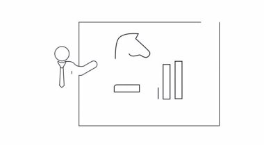 Stratejik büyüme planı olan bir iş sunumunu gösteren ana hatlı bir simge animasyonu. İş, strateji ve sunum temaları için ideal.